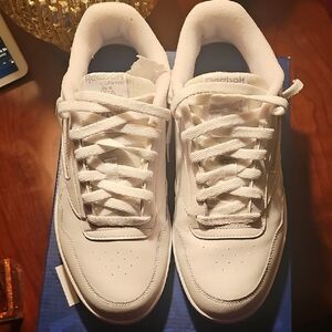 Mens Reebok All-White Athletic Leather Sneakers